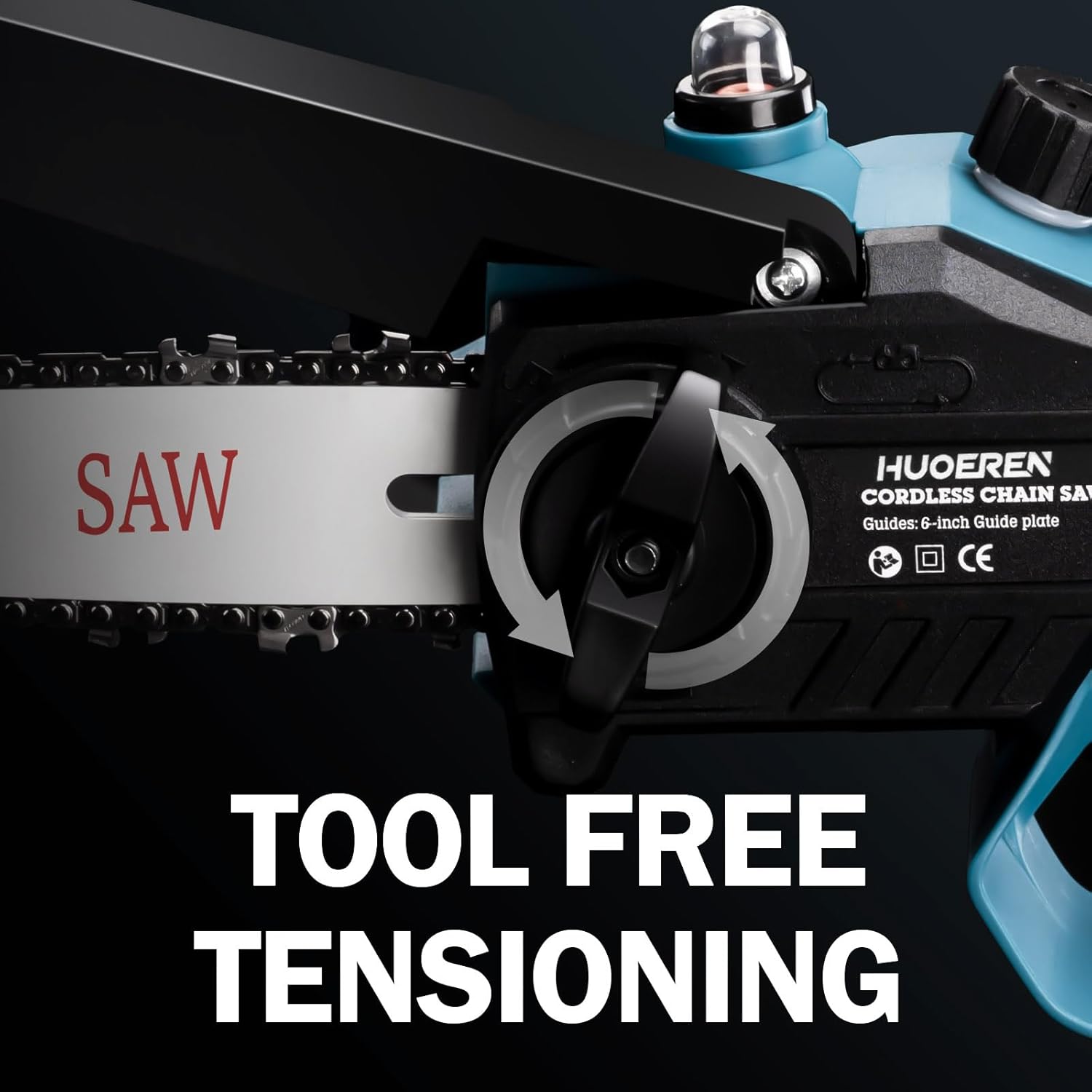 Mini motosierra inalámbrica compatible con batería Makita de 18 V, Huoeren sin escobillas de mano de 6 pulgadas con engrasador, 2 cadenas y lima de