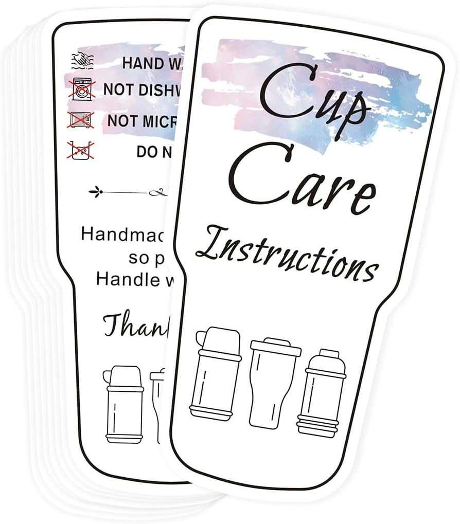 Paquete de 240 tarjetas de instrucciones de cuidado del vaso, tarjeta de dirección del cliente para vaso, taza, taza, pequeña empresa, propietario