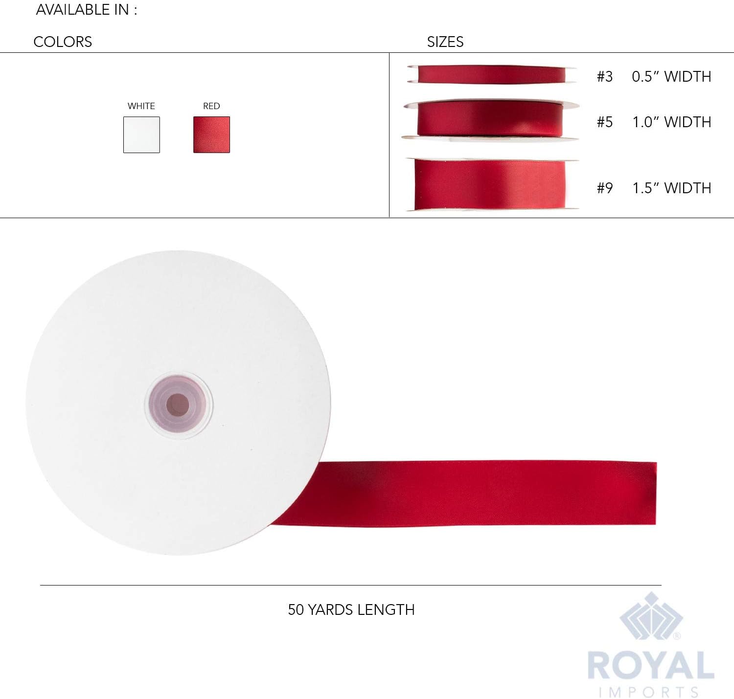 Royal Imports Cinta de tela de satén de doble cara (1 12 pulgadas) para envolver regalos, hacer lazos, decoración del cabello, vacaciones, bodas,
