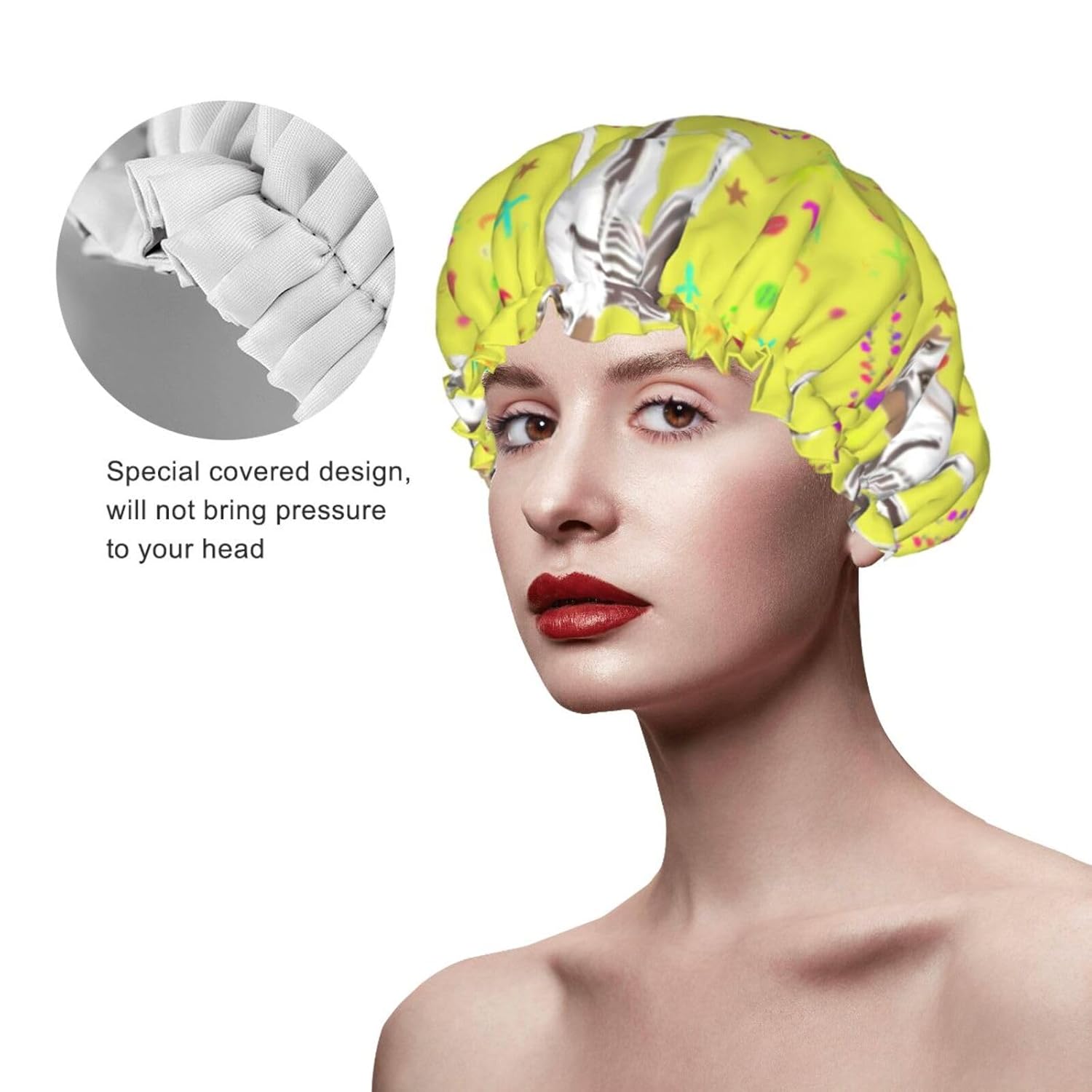 Cartoon Grey And White Dog Reusable Double Layer Waterproof Shower Cap With Elastic Cord For Home Cleaning Facial Care Shower