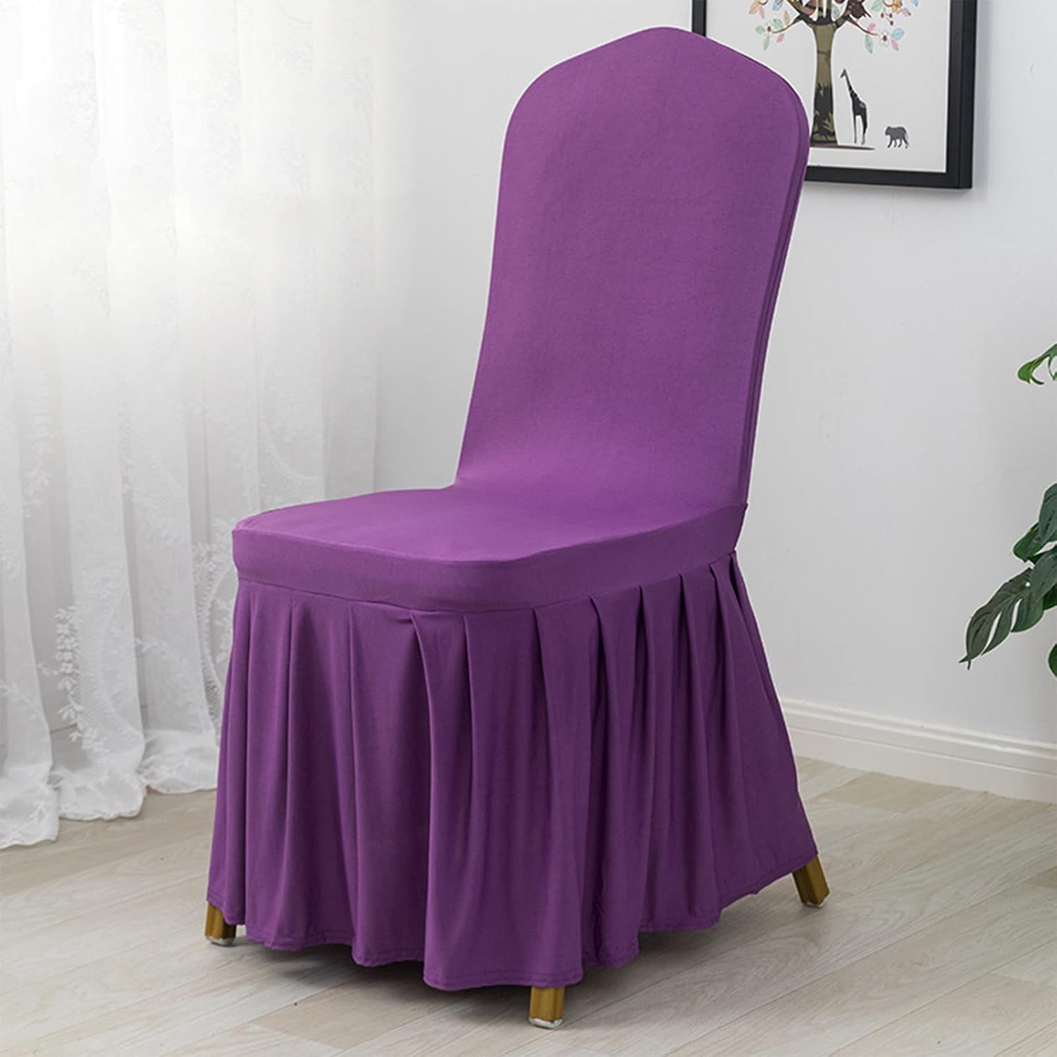 Dimatic Juego de 2 fundas para sillas de comedor, fundas elásticas Parsons con falda, de elastano súper ajuste, funda protectora de asiento para