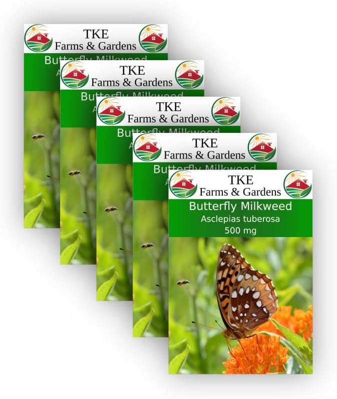 TKE Farms – Semillas de algodoncillo mariposa para plantar, 500 mg  100 semillas, Asclepias tuberosa, cantidad 5