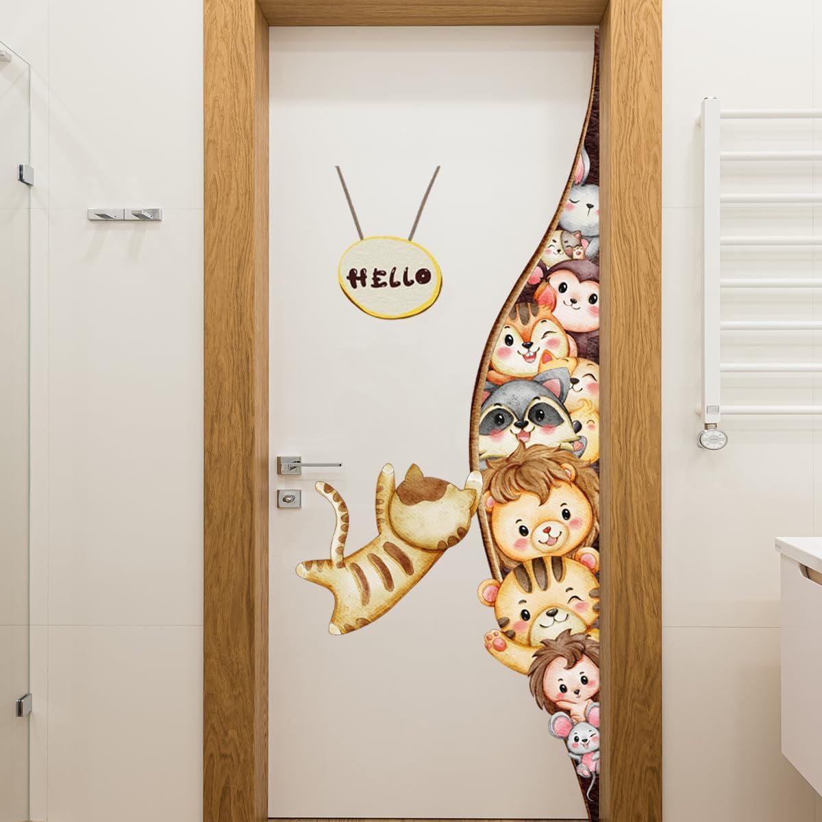 Clothmile Calcomanía de pared de animales de acuarela, estilo de dibujos animados 18, PVC, decoración de interiores y aprendizaje temprano, para