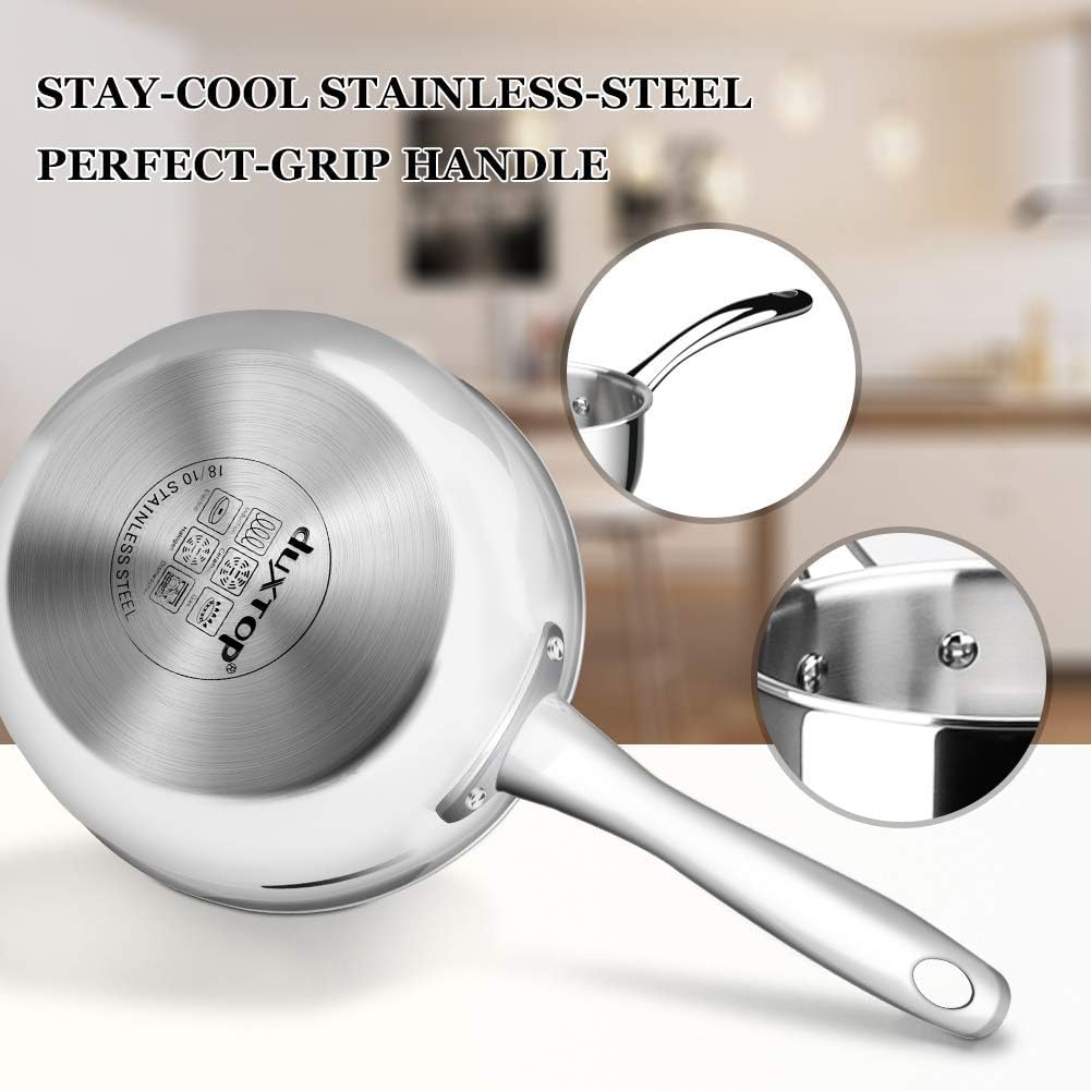 Duxtop Juego de utensilios de cocina de acero inoxidable de tres capas con cacerola y sartén