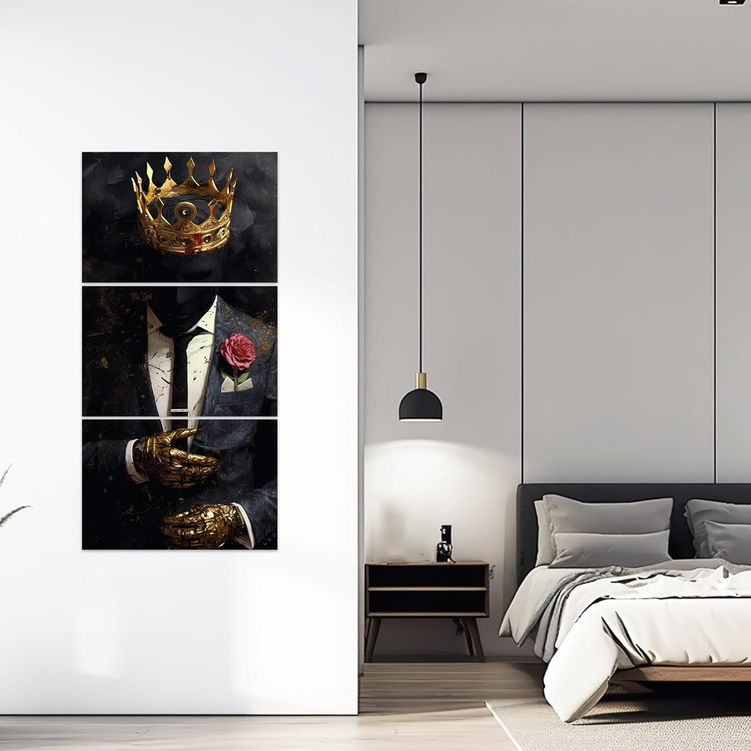 ZXHYWYM Arte de pared afroamericano de 3 piezas, imágenes de hombre negro, coronas doradas, lienzo para sala de estar, dormitorio, oficina en casa