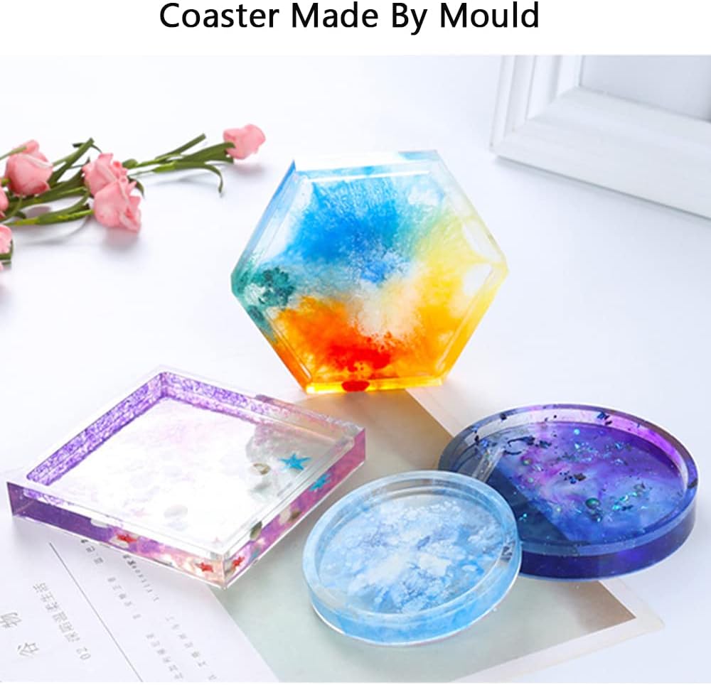 8 moldes de resina para posavasos, posavasos hexagonales cuadrados redondos de silicona epoxi, moldes de bricolaje para manualidades
