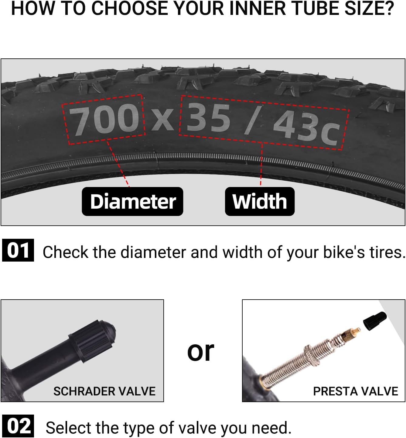 CALPALMY Paquete de 2 tubos de bicicleta 700c, 700 x 3543c, válvula Schrader y válvula Prseta, compatible con 700x35C 700x36C 700x37C 700x38C