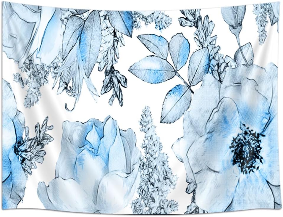 SAOLUIS Tapiz floral, tapiz de flores azules, tapiz estético floral de acuarela, tapiz floral de poliéster, para colgar en la pared para dormitorio,