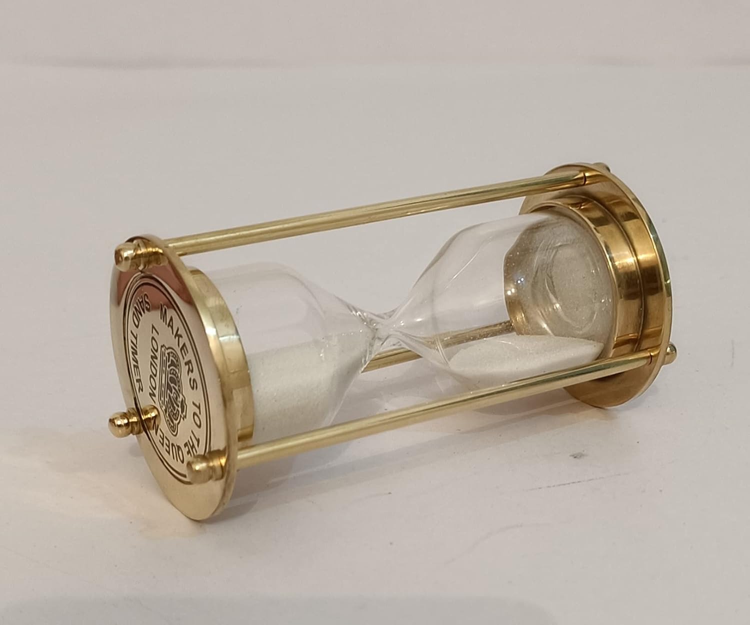 Temporizador de arena de latón de 1 minuto, reloj de reloj de arena con arena morada brillante, temporizador de vidrio de arena de 3.5 in para el