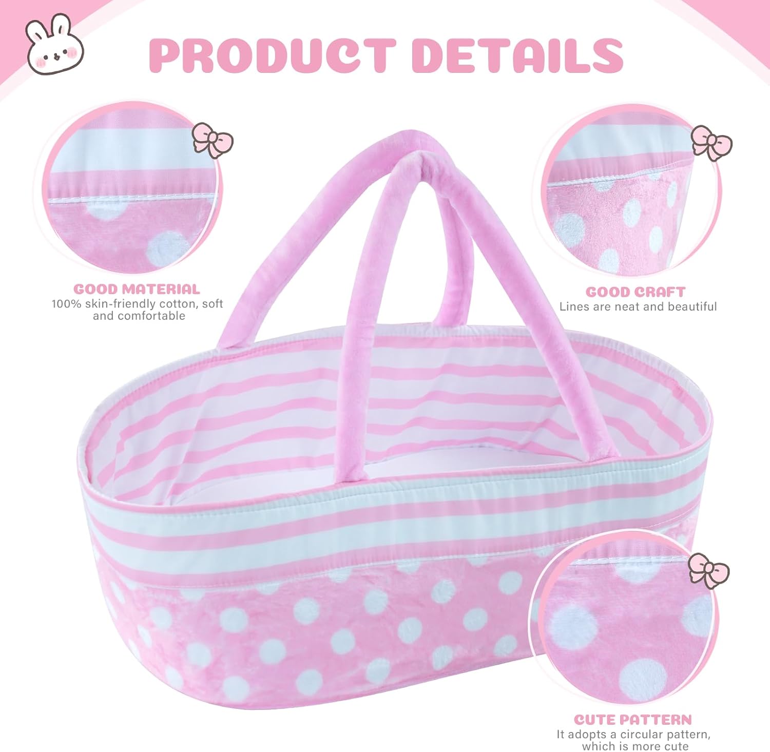 BABESIDE Reborn Baby Dolls Moisés plegable para muñeca de bebé, cama de cuna suave para muñecas con asa para muñecas de 17 a 22 pulgadas (rosa)