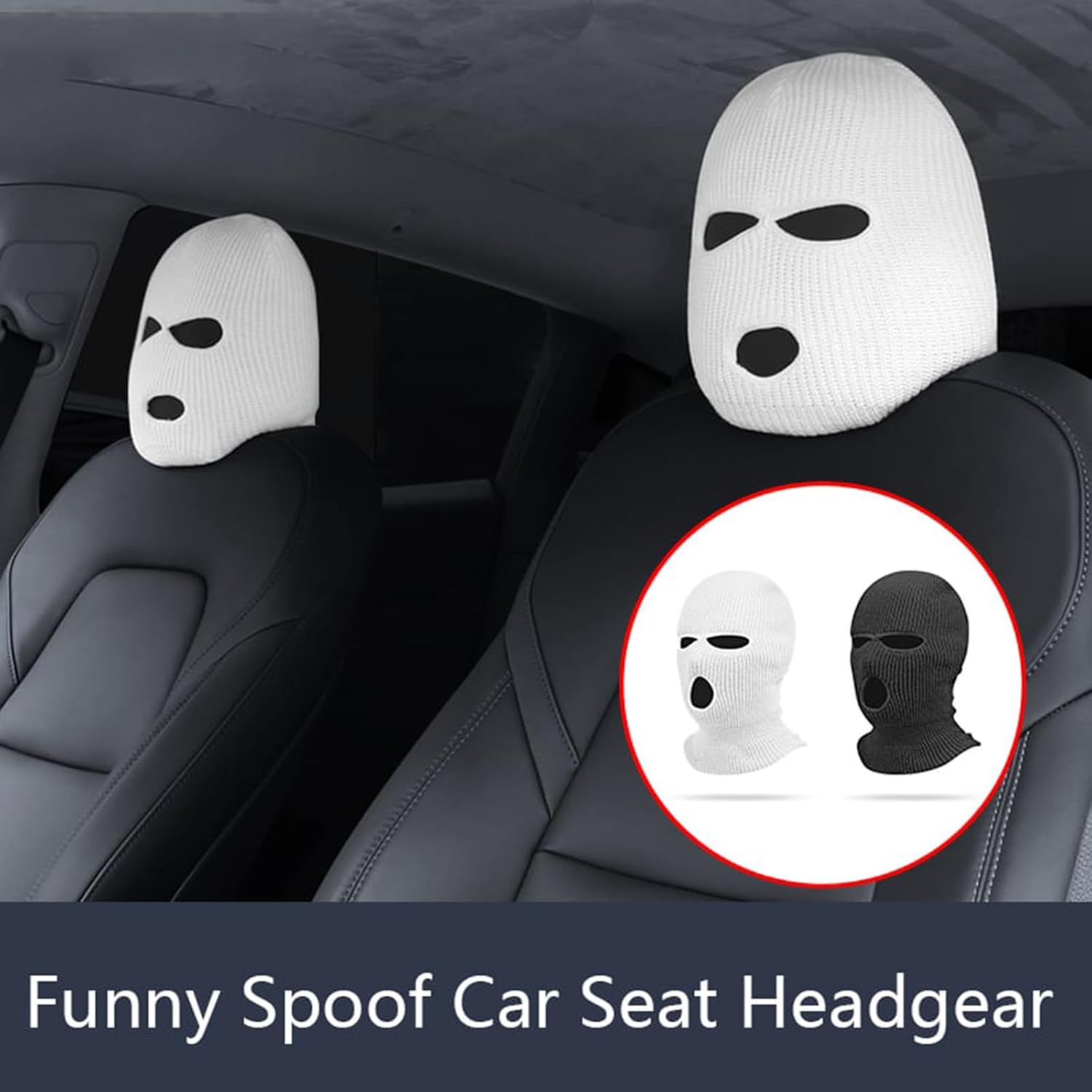 Divertida funda para asiento de automóvil, divertida máscara de asiento, accesorios de tela negra para reposacabezas de automóvil, ajuste universal