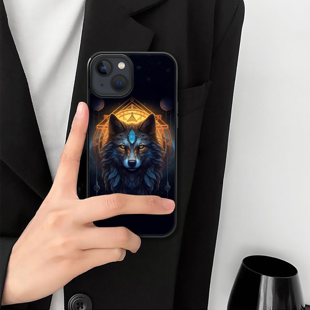 Cvkoyhl Funda compatible con iPhone 13 Mini, diseño de lobo bajo el cielo estrellado para iPhone 13 Mini, fundas para hombres y mujeres, diseño de