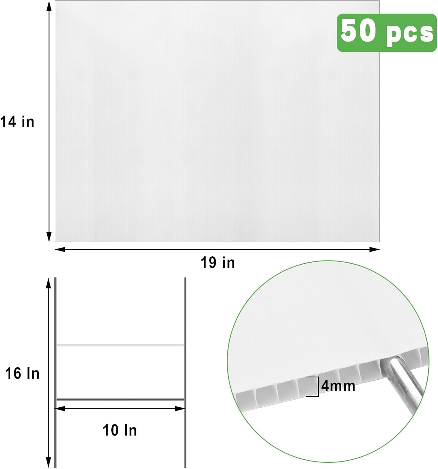 Tatuo Juego de 50 letreros de patio en blanco con estacas H de plástico corrugado para patio, incluye 50 carteles de césped, 50 estacas de metal H