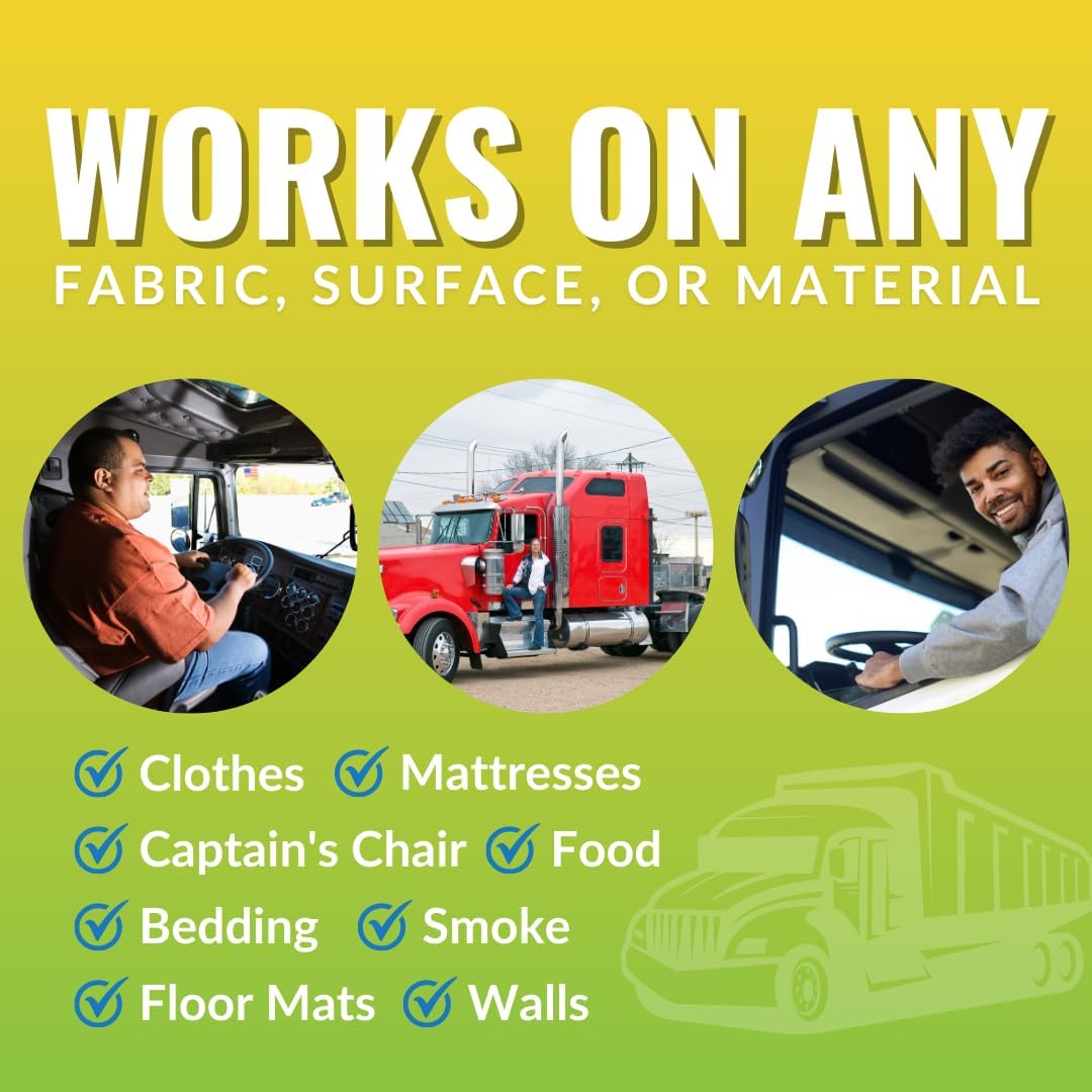 Spray eliminador de olores de camionero inodoro para tu semi, cabina y equipo grande. Elimina los olores desagradables de tu asiento del conductor,