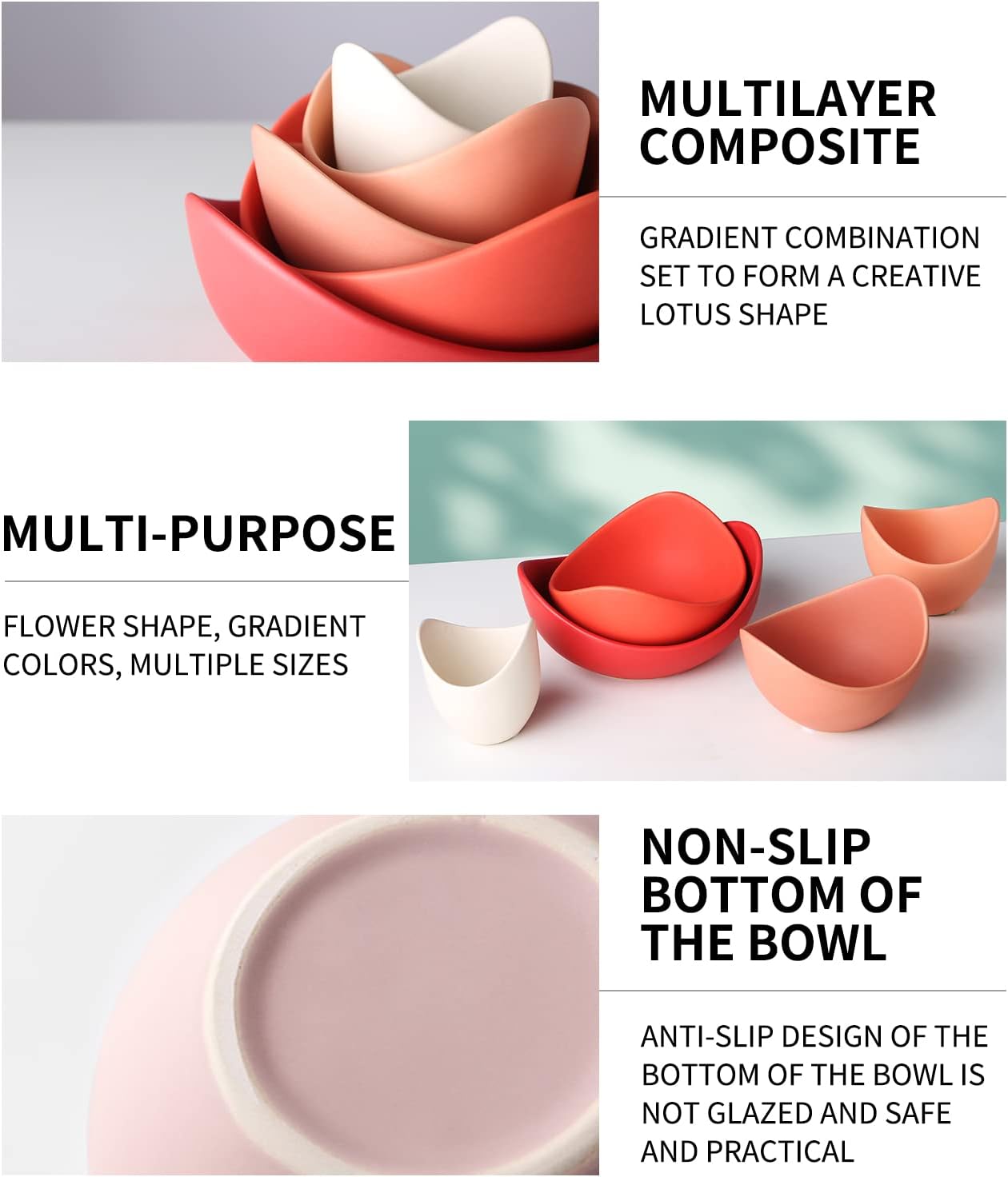 Lotus – Juego de 5 cuencos de cerámica decorativos para decoración del hogar, ensaladeras, cuencos de frutas, juegos de cuencos como regalo, cuencos