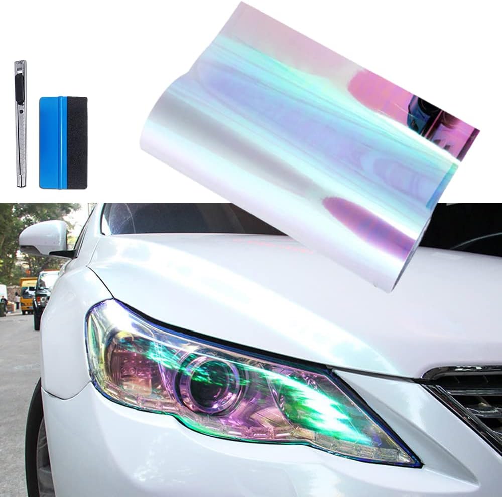 LZLRUN Rollo de vinilo para faros traseros extra anchos de 16 x 60 pulgadas, rollo de película autoadhesiva para luz antiniebla (camaleón