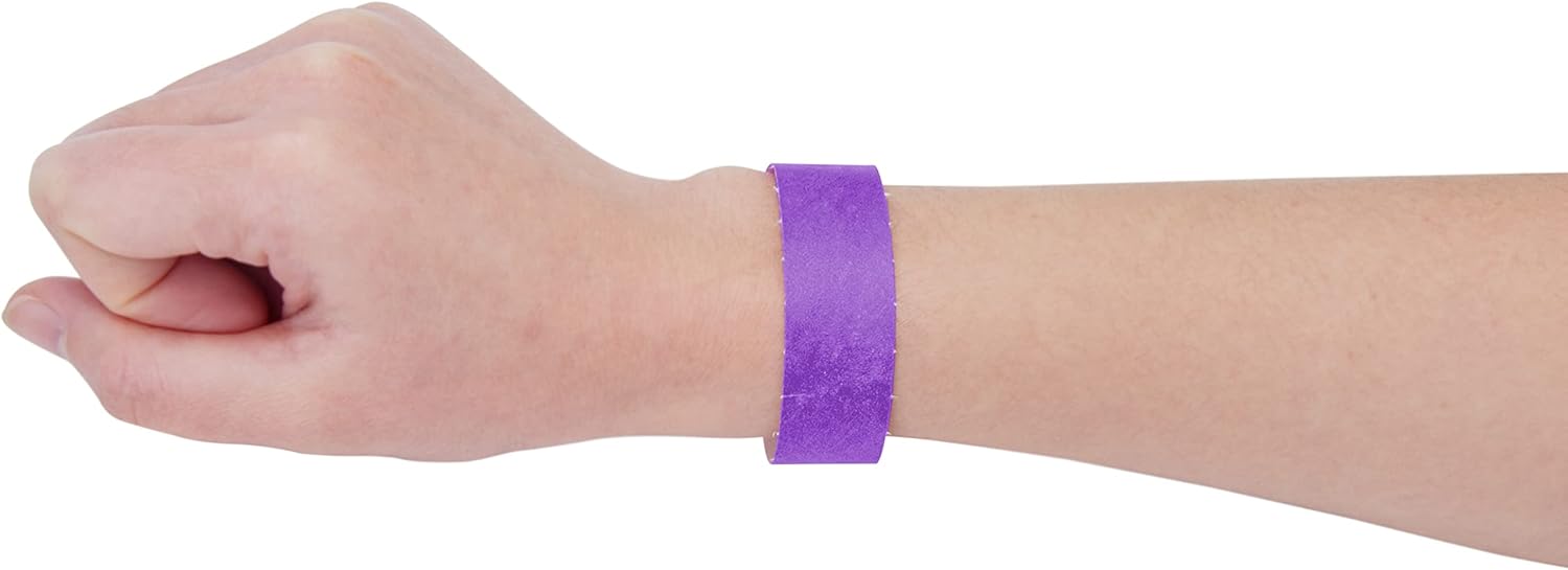 100 pulseras Tyvek, de 1 a 100 números consecutivos, impermeables, a prueba de desgarros e imprimibles, pulseras de admisión (morado)