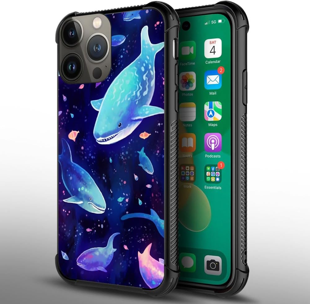 CARLOCA Funda compatible con iPhone 13 Mini, diseño de patrón de tiburón morado Corlorful para niñas y niños, a prueba de golpes, antiarañazos, para