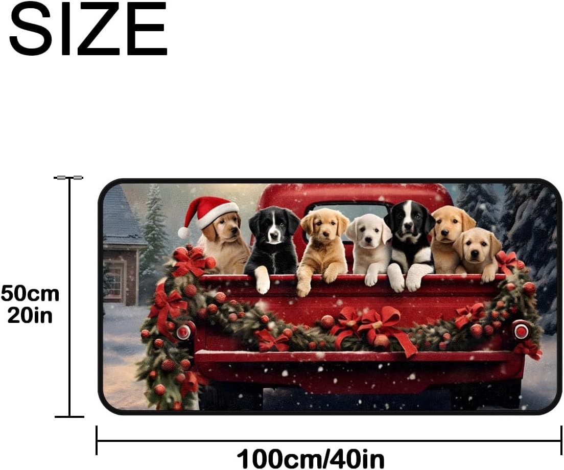 MSINMKOK Alfombra de pasillo de perros lindos de Navidad, alfombra roja lavable para lavandería, cocina, accesorios para el hogar, decoración de