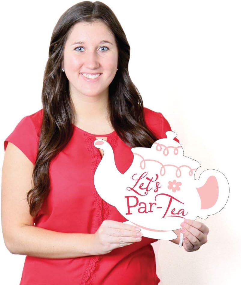 Big Dot of Happiness Floral Let’s Par-Tea – Decoración de césped para tetera y taza de té, decoración de jardín al aire libre para fiesta de té y