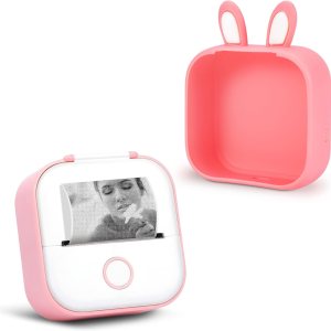 Memoqueen Mini impresora de etiquetas adhesivas de bolsillo T02 Máquina para hacer etiquetas adhesivas con orejas de conejo T02 Funda protectora de Memoqueen Mini impresora de etiquetas adhesivas de bolsillo T02 Máquina para hacer etiquetas adhesivas con orejas de conejo T02 Funda protectora de