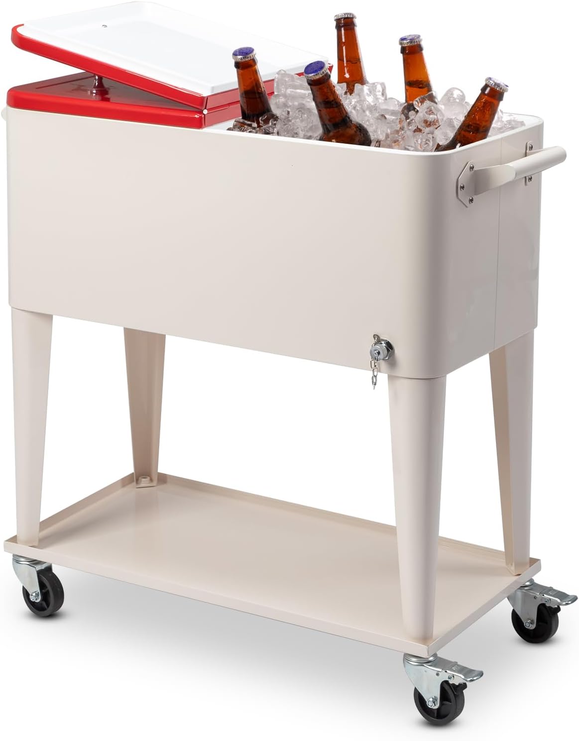 Baúl de hielo con ruedas de 80 cuartos de galón, portátil, para fiestas, para bebidas frías, para terraza de patio al aire libre, mimbre marrón