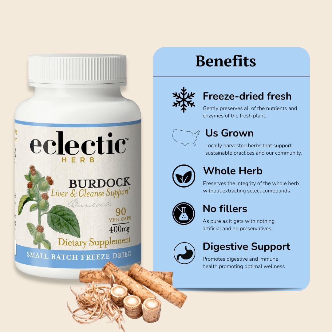Eclectic Institute Bardana sin OMG liofilizada fresca cruda  Apoyo digestivo  90 CT (400 mg)