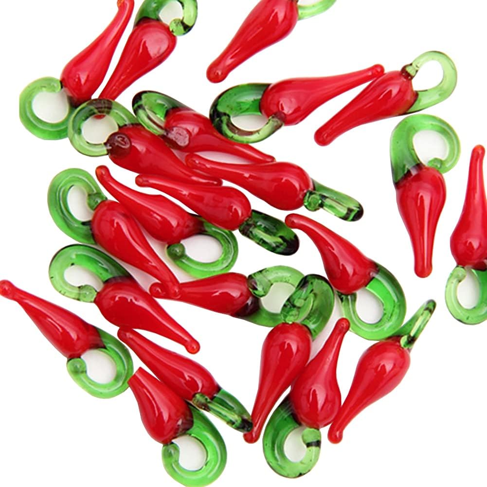 50 dijes de cristal para alimentos vegetales, cuentas de lámpara, chile rojo, colgante, cuentas colgantes para joyería, pulseras, collares, llaveros