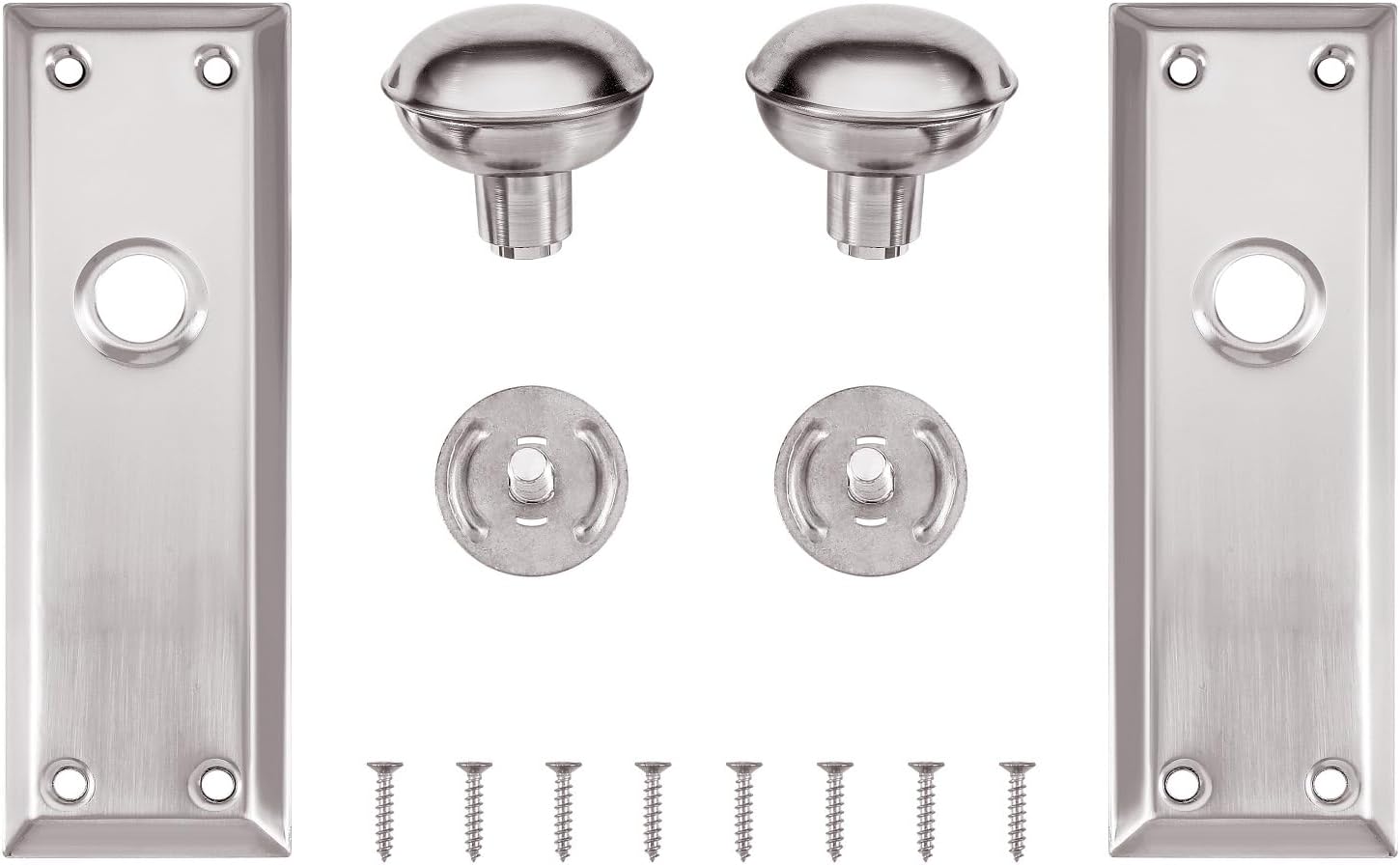 Paquete de 2 pomos de puerta falsos vintage de una cara para interiores, pomos de puerta falsos de placa larga antiguos en níquel cepillado