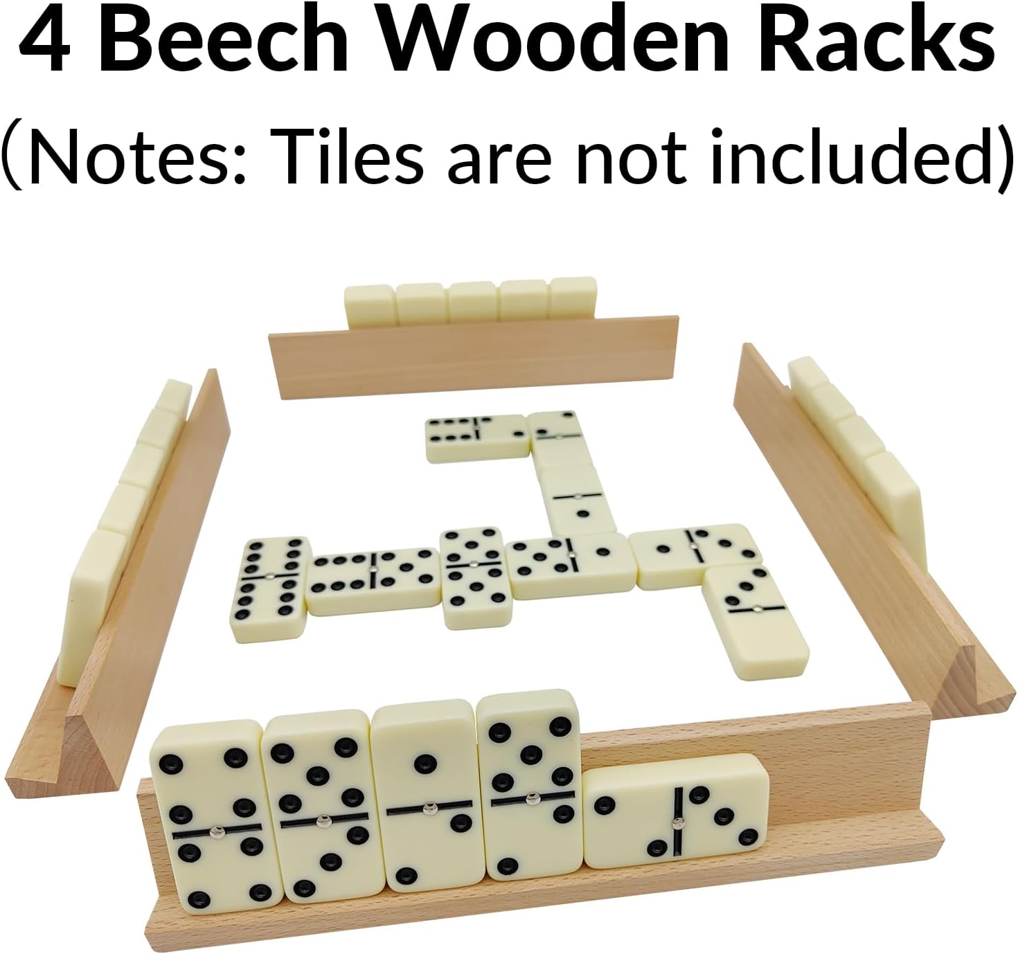Wooden Domino TraysRacks Set of 4, Dominoes Set Holders 4 Beech Wood Racks for Domino Tiles Game – Tiles NOT Included