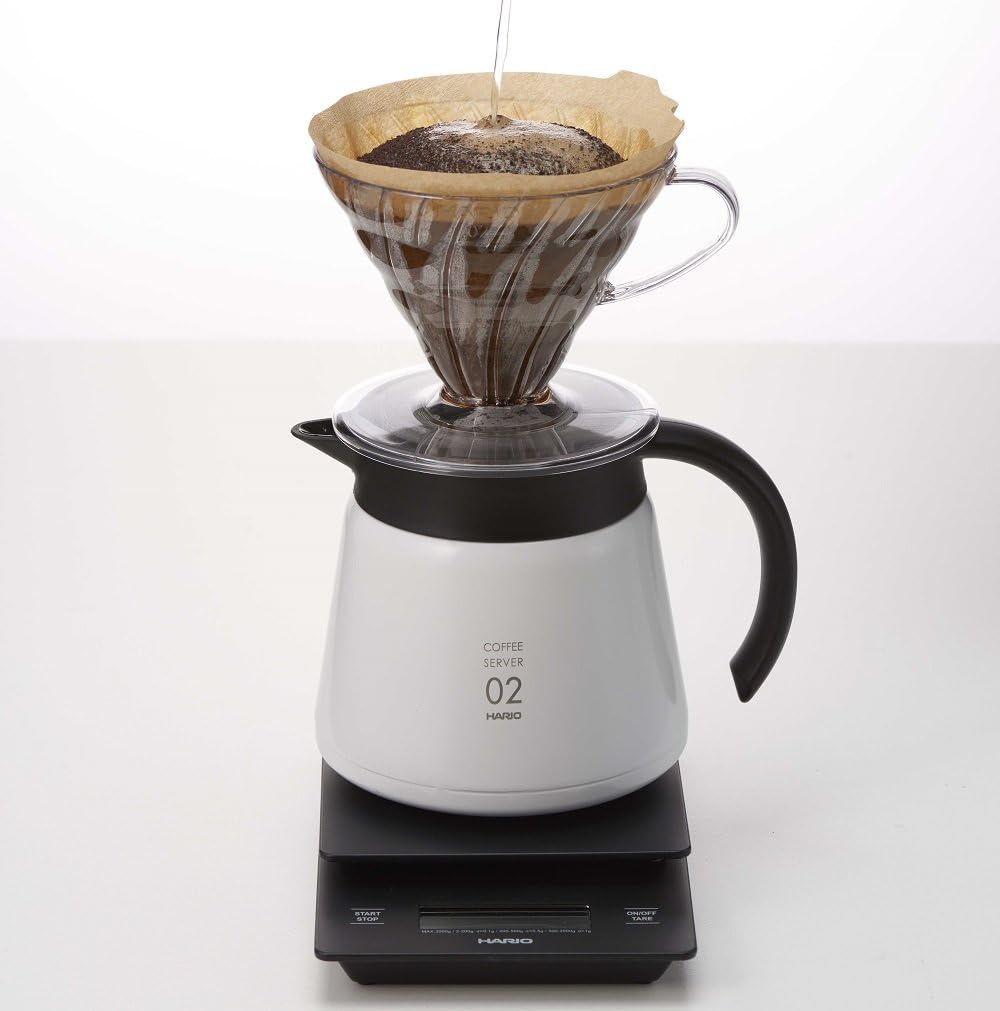 Hario V60 Servidor de bebidas de metal aislado, 20.3 fl oz, blanco