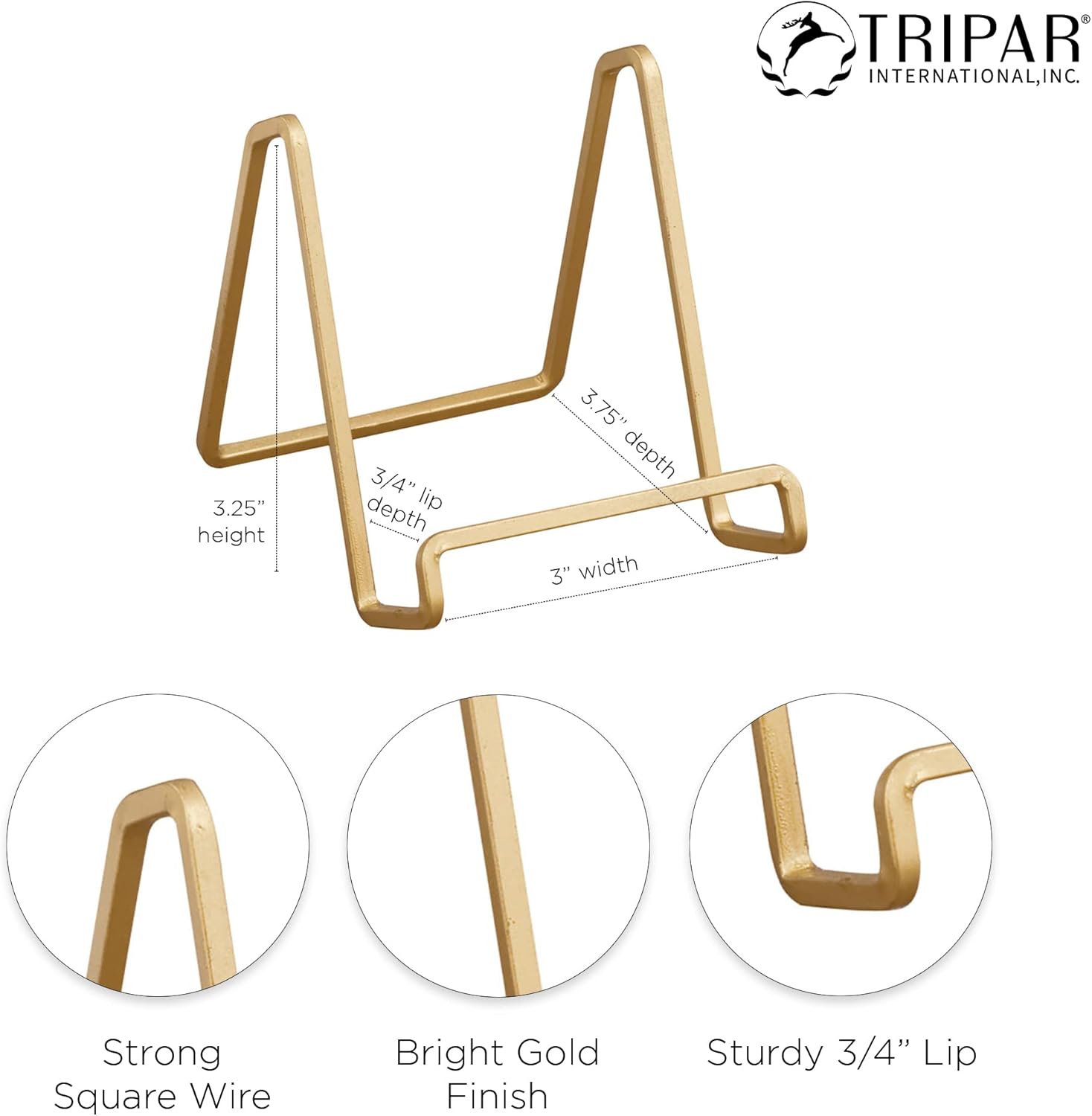 TRIPAR Paquete de 2 soportes cuadrados de metal pintado de oro de 3 pulgadas, mini caballete de alambre, pequeños soportes de fotos para mesa,