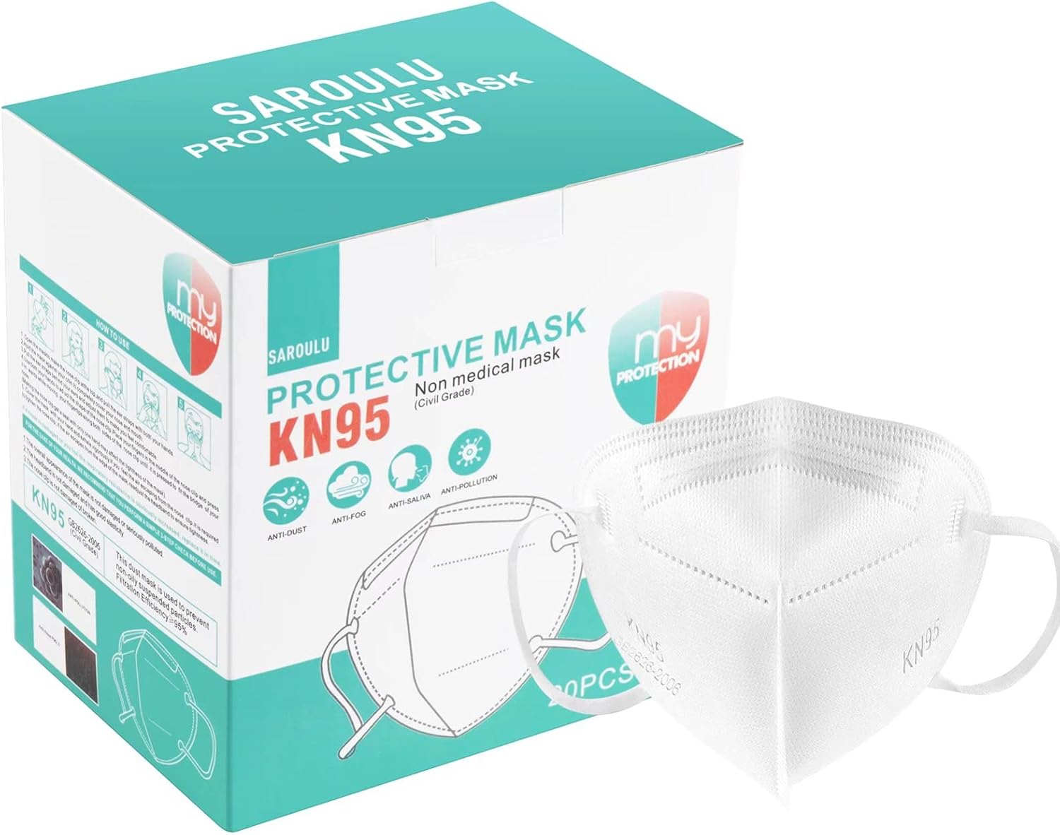 Cubrebocas KN95 desechables transpirables de 5 capas, protección contra el polvo, color gris, 20 unidades