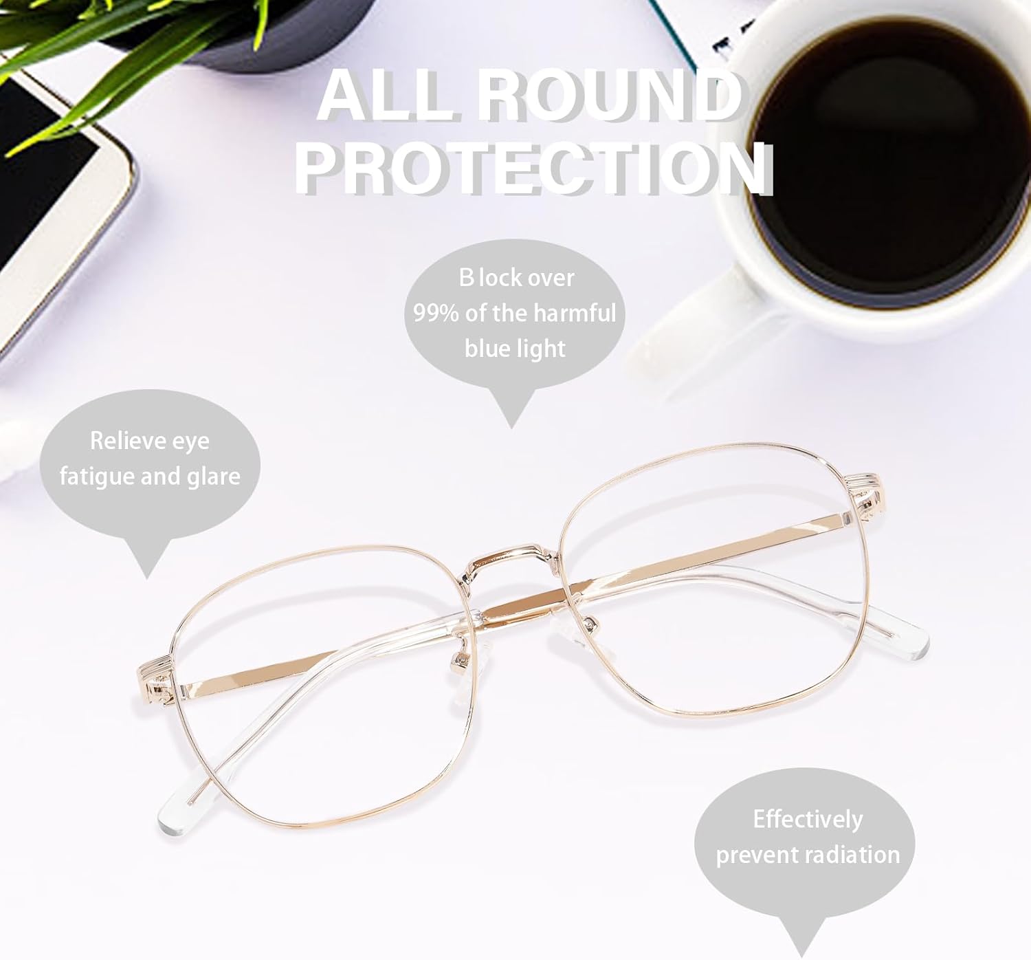 OPTOFENDY Lentes de bloqueo de luz azul de metal para mujeres y hombres, anteojos cuadrados para computadora, antifatiga ocular y protección UV