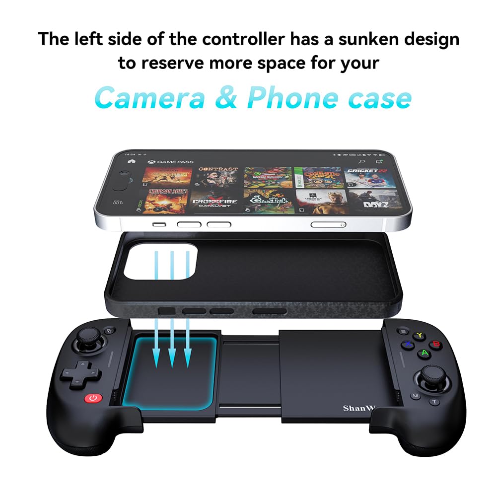 ShanWan Mobile Game Controller for iphone and Android with Upgrade Design PHONE CASE Support Phone Game Controller – PS Remote Play, Xbox Cloud,
