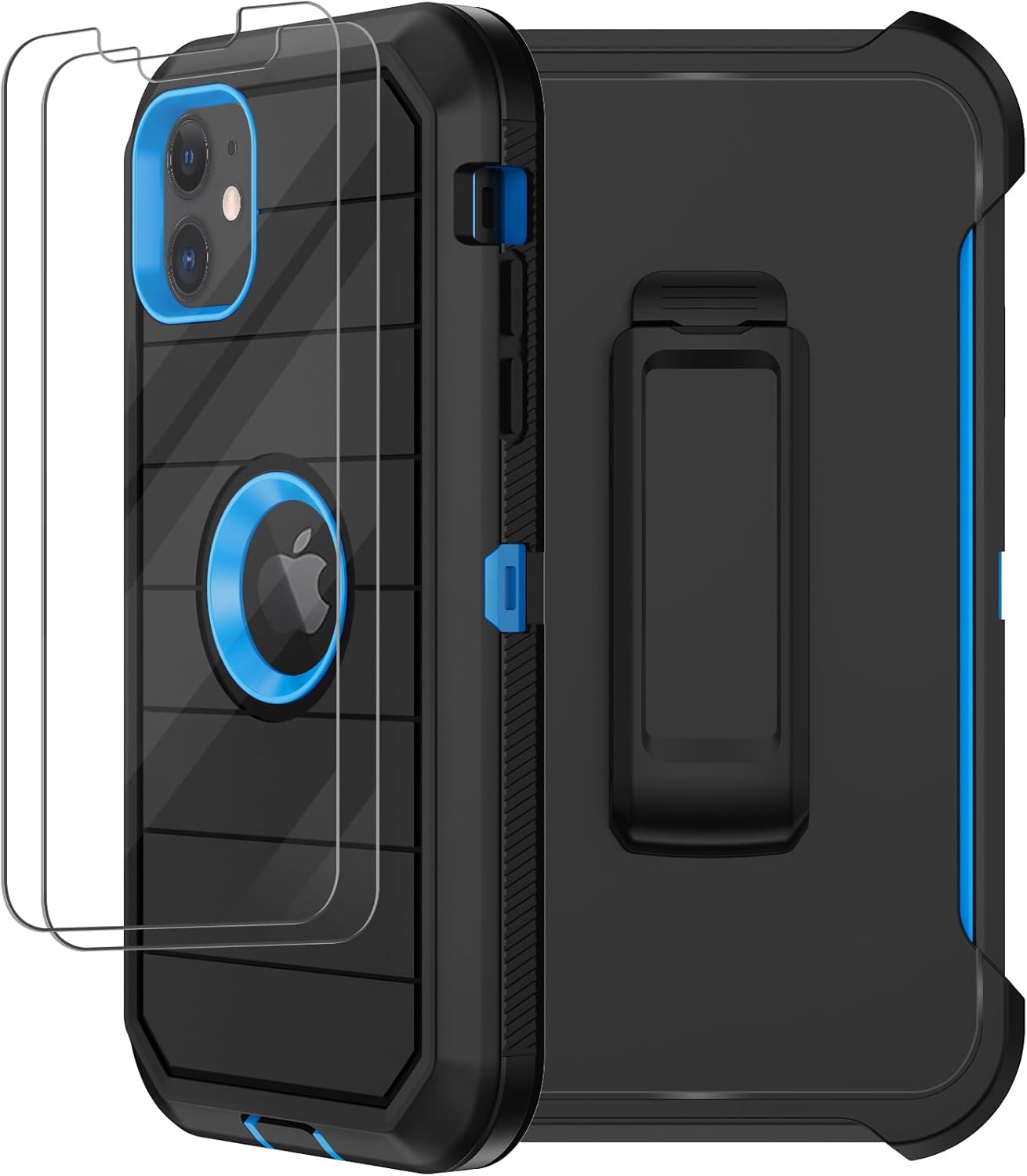 Funda para iPhone 11 con funda de clip para cinturón, 2 protectores de pantalla, grado militar resistente a prueba de golpes, a prueba de polvo y