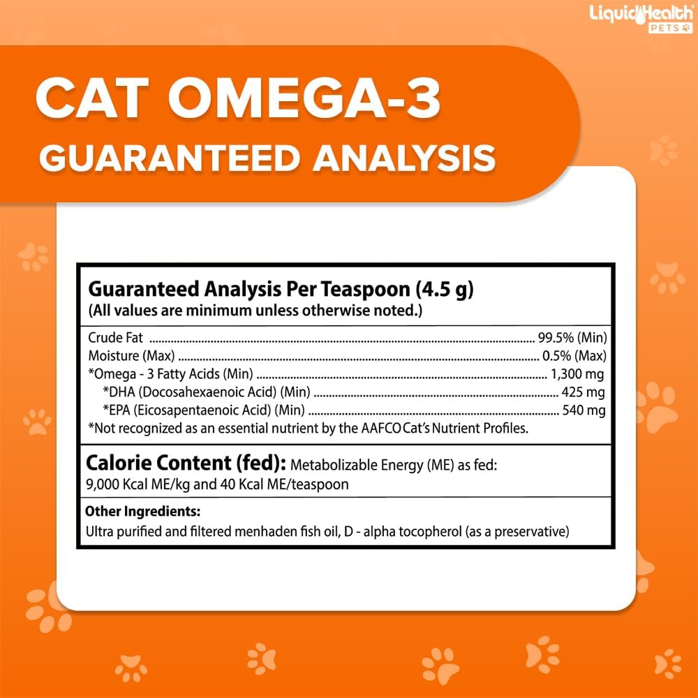 Liquid Health Pets Purr-Fection Omega 3 – Aceite de pescado para gatos – Omega 3 líquido para gatos con EPA+DPA+DHA, suplemento Omega 3 para gatos