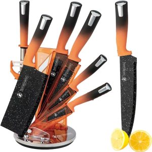 YF-TOW Juego de cuchillos de cocina, 8 cuchillos de acero inoxidable para cocina con bloque, con afiladores, antideslizantes, cuchillo de chef, YF-TOW Juego de cuchillos de cocina, 8 cuchillos de acero inoxidable para cocina con bloque, con afiladores, antideslizantes, cuchillo de chef,