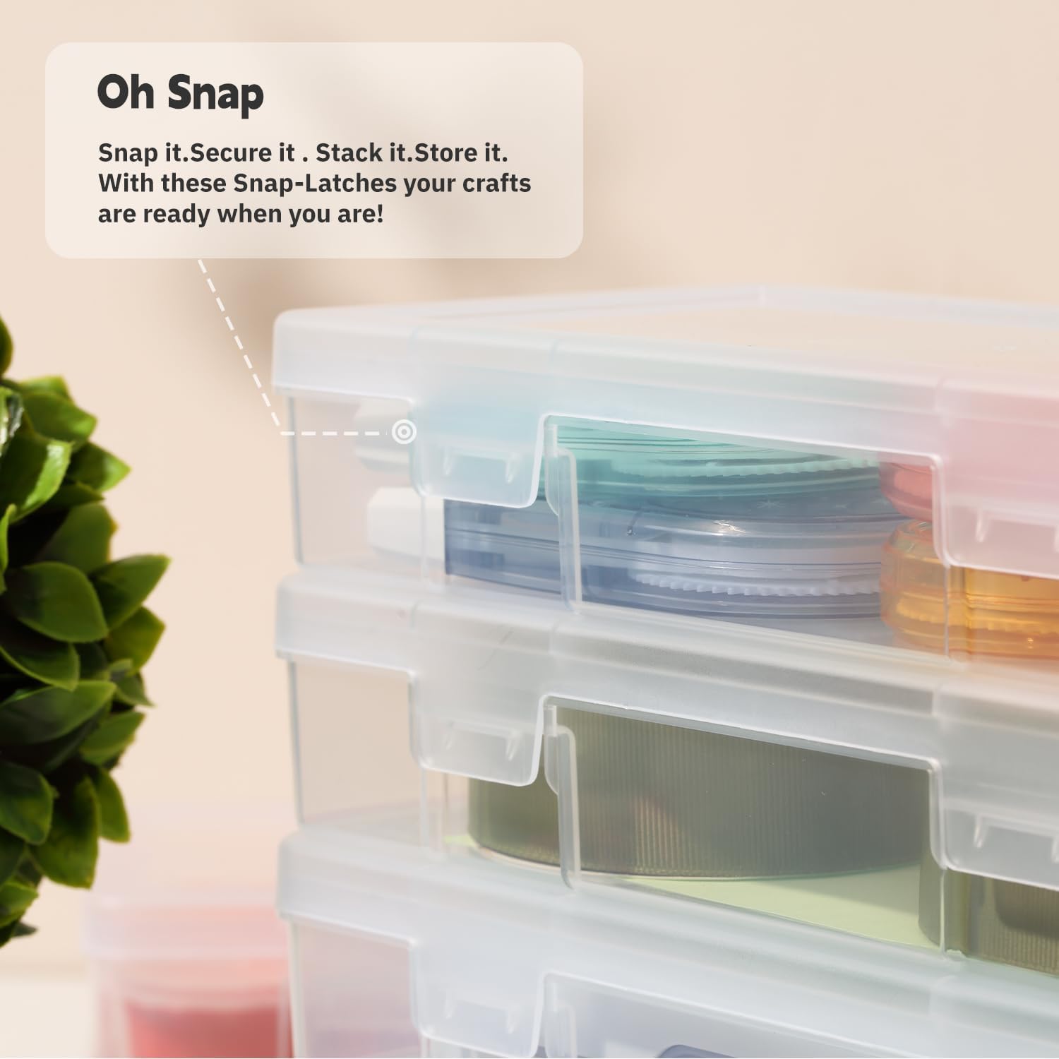 novelinks Contenedores apilables de plástico transparente con tapa de pestillo, organizador de suministros de manualidades para caja de lápices,