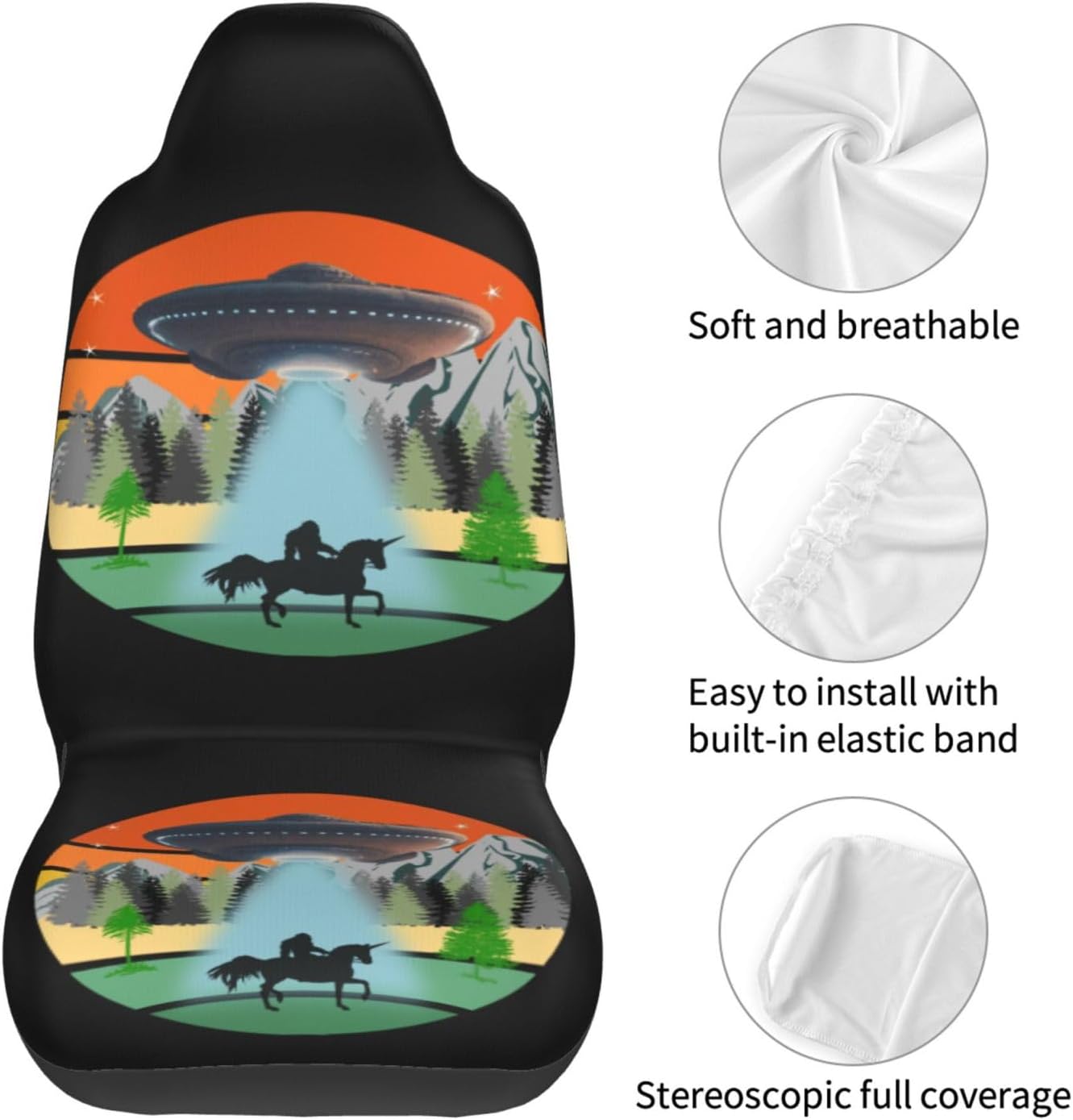 Alien Unicorn Sasquatch Bigfoot – Funda de asiento delantero de automóvil para hombres y mujeres, 2 piezas, fundas de asiento automotriz para