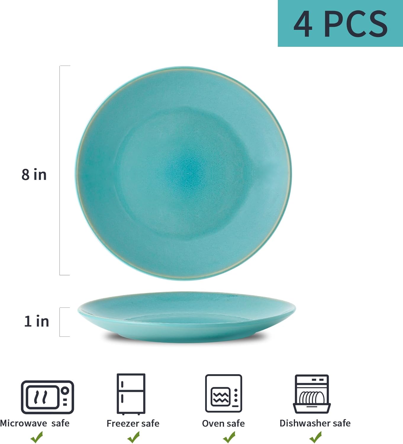 Juego de 4 platos llanos de cerámica verde claro de 8 pulgadas, platos de ensalada de porcelana para pizza, pasta, postre, aperitivos, aperitivos