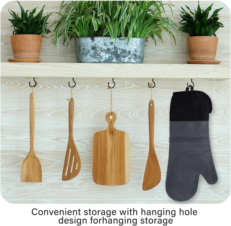 meioro Guantes de horno de silicona, resistentes al calor y antideslizantes, juego de guantes de horno de cocina flexibles con forro acolchado