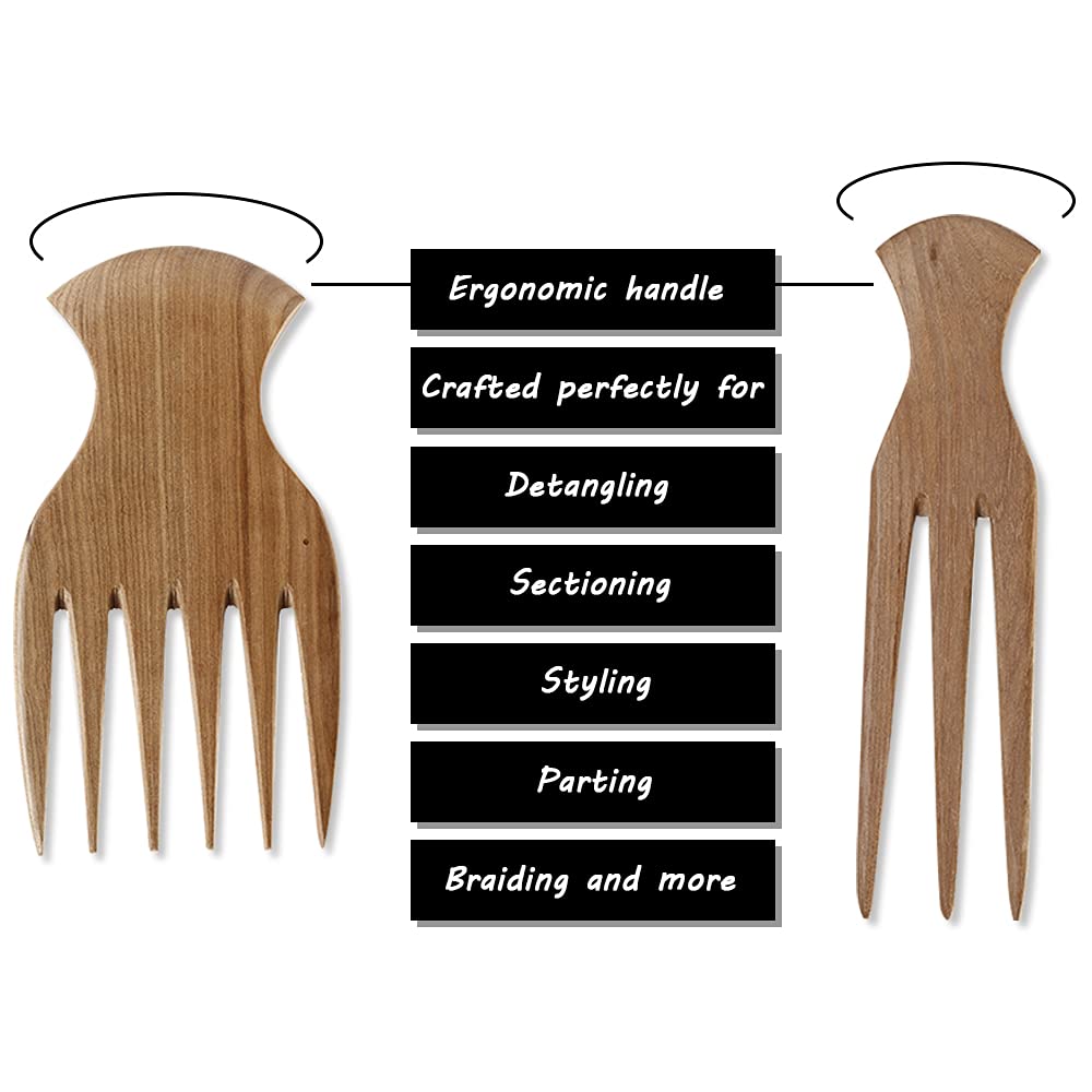 Pick for hair Afro comb Peine de separación Peine de pelo de madera 2 Pcs Anti Breakage 4 C Herramienta de separación de pelo y cabello Dientes