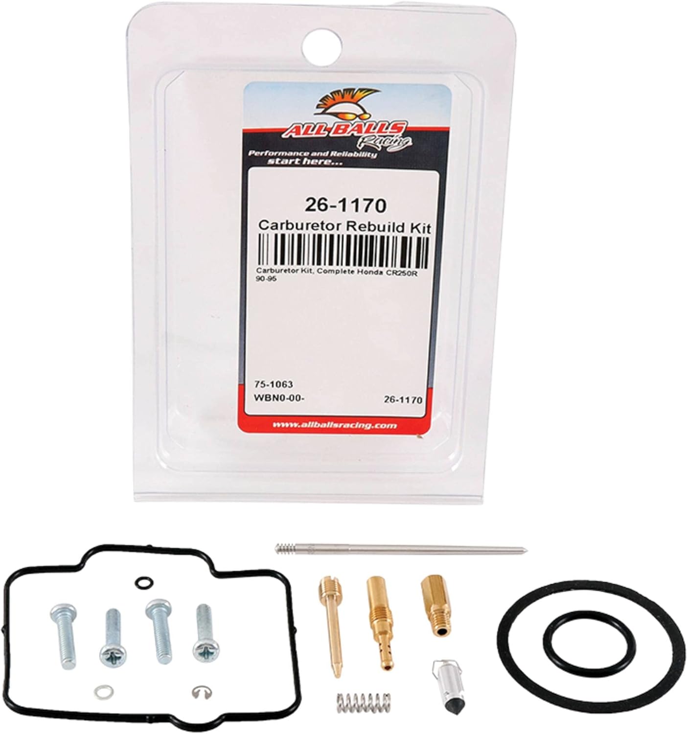 All Balls Racing Kit de reconstrucción de carburador 26-1170 compatible conreemplazo para Honda CR250R 1990-1995