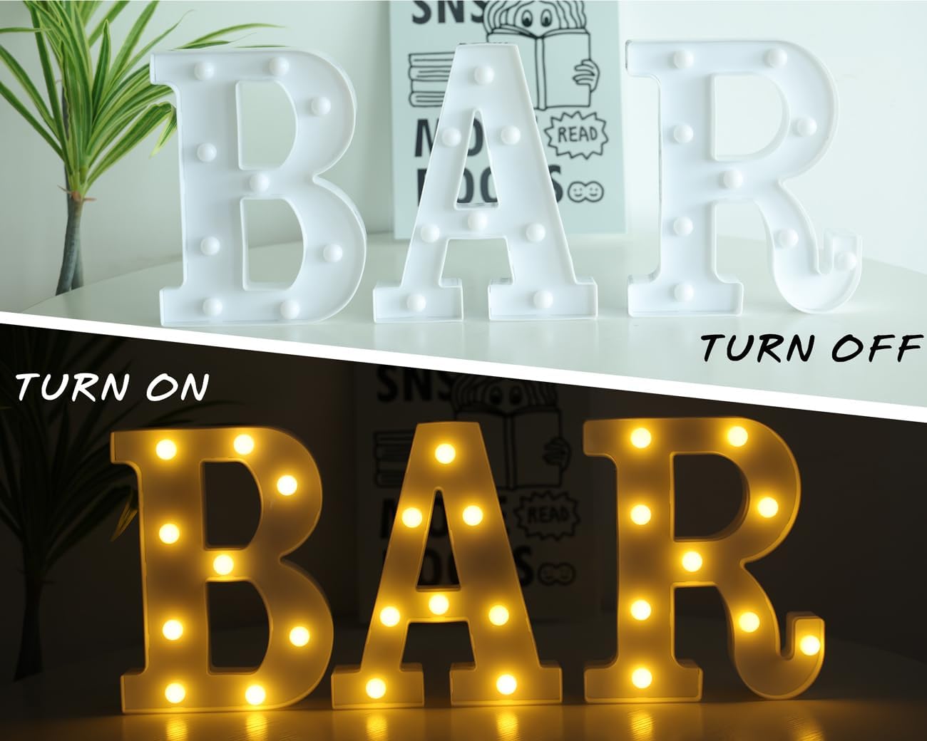 Letras iluminadas, letras LED, 26 alfabetos, letras iluminadas decorativas, a pilas, para fiestas, bares, luz de noche, decoración del hogar (letra