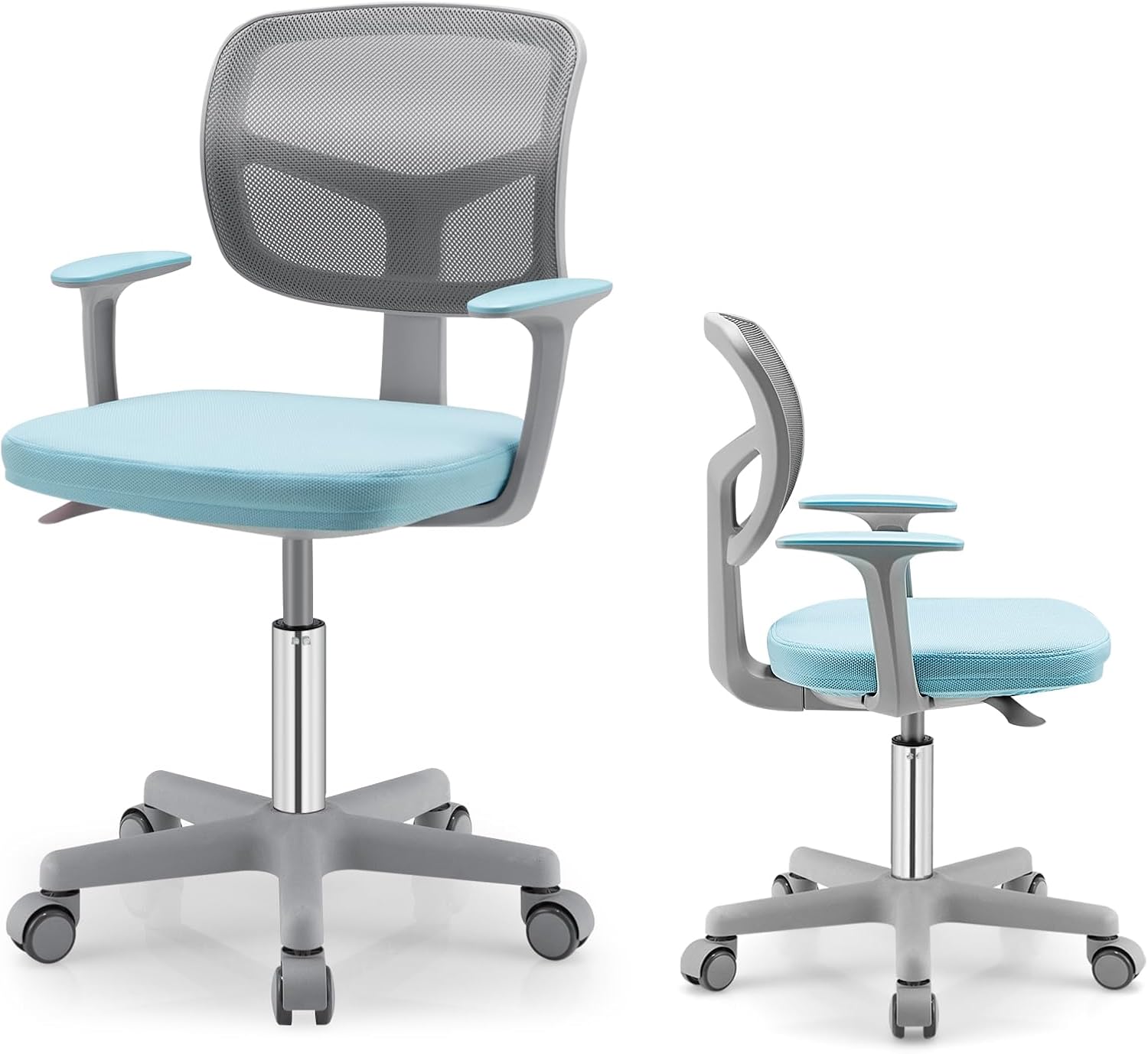 POWERSTONE Silla de escritorio para niños, silla de computadora de malla ajustable con reposabrazos, cojín suave y silla de oficina giratoria de