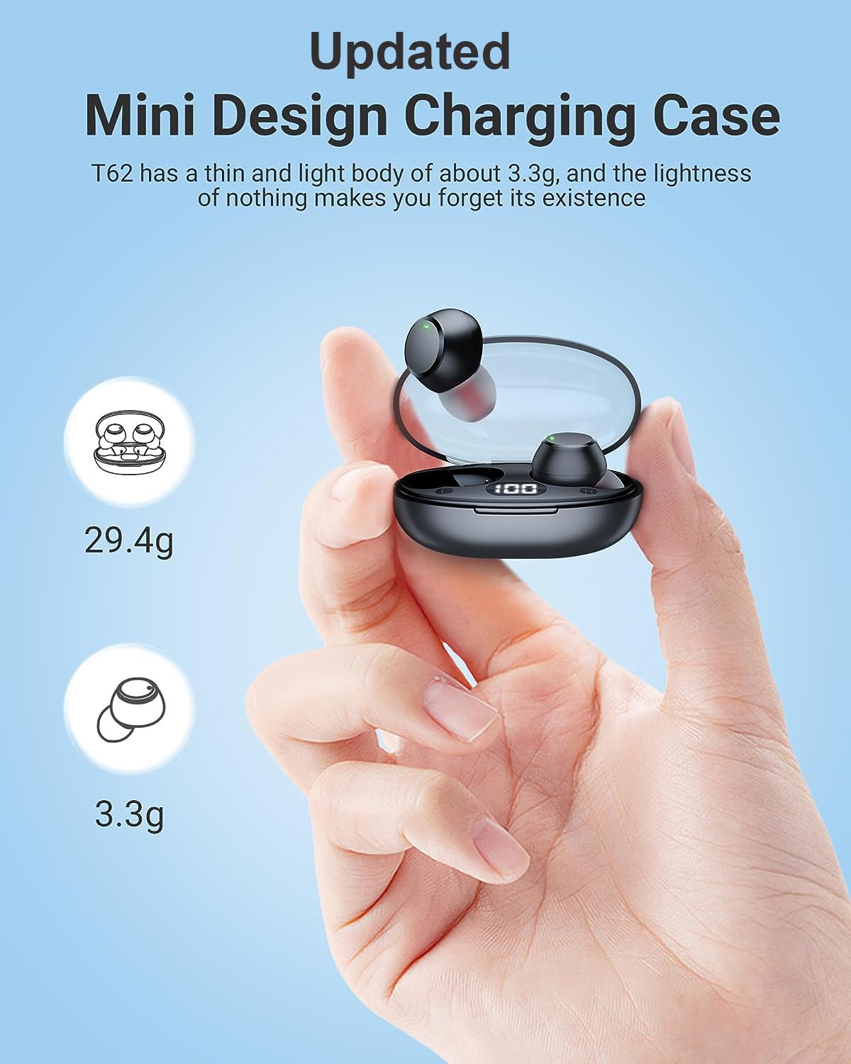 XBOSS T62 Mini auriculares inalámbricos Bluetooth con micrófono 5.3 pequeños IPX7 impermeable HiFi estéreo cancelación de ruido para correr,