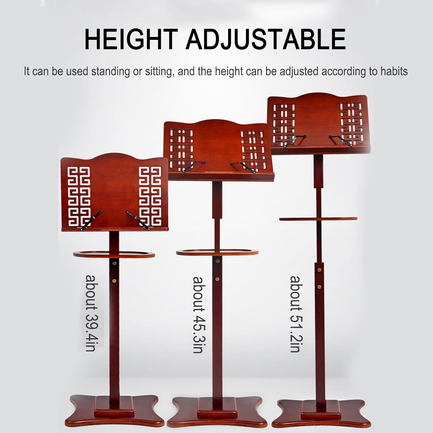 Soporte de música, soporte de partituras retro ajustable en altura con bandeja, ajuste horizontal de 340, antideslizante, resistente, con 33.1 lbs,