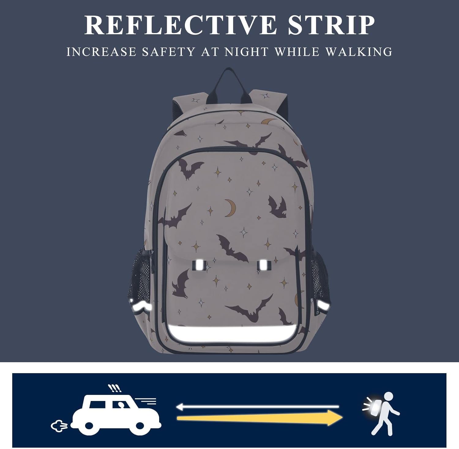 Mochila escolar bohemia de murciélagos de Halloween, mochila ligera para portátil, mochila de viaje para estudiantes con rayas reflectantes, Varios