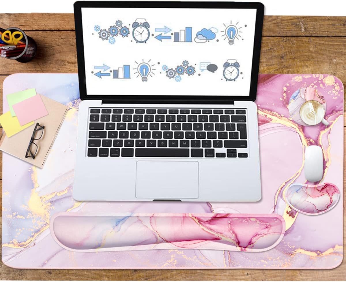 Alfombrilla grande para mouse y reposamuñecas para teclado, almohadilla de escritorio para teclado y mouse, alfombrilla de mouse grande 4 en 1 con